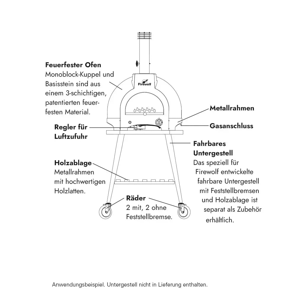 Steinofen Firewolf Carlo Hybrid Pizzaofen zum Backen Kochen Grillen Garen