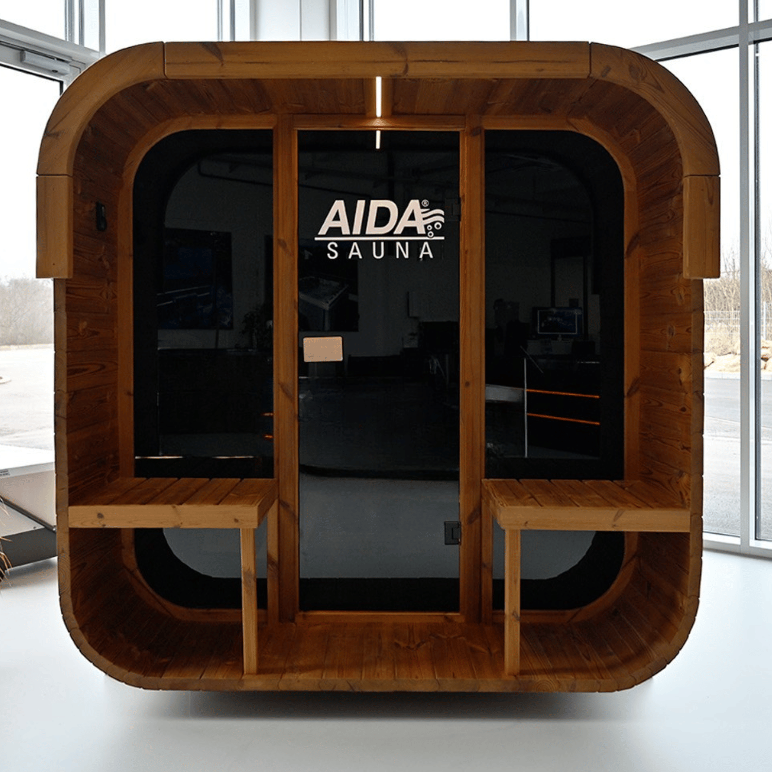 AUSSTELLER Gartensauna AIDA® Jäko | mit Vorraum & Panoramafenster | komplett montiert - kein Bausatz