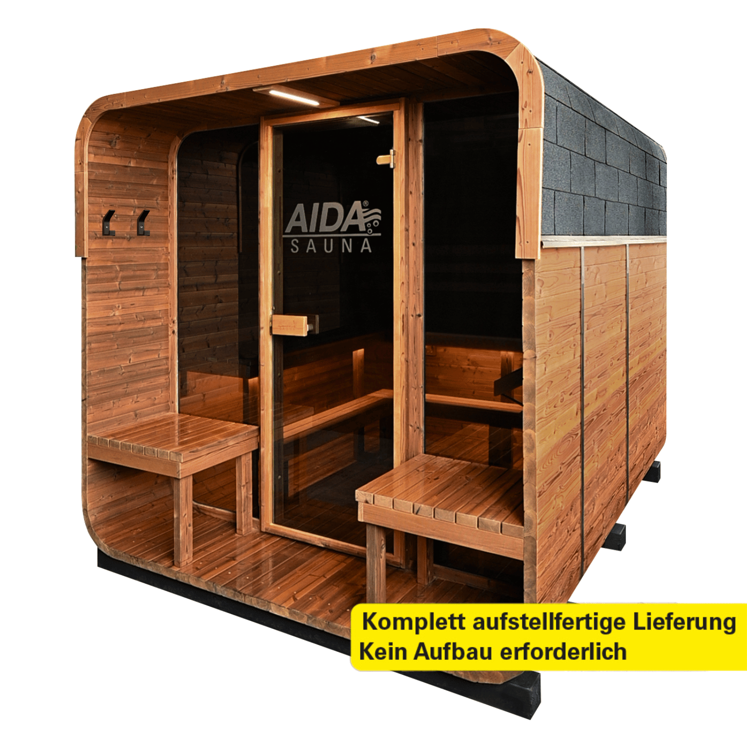 Gartensauna AIDA® Jäko | mit Vorraum & Panoramafenster | komplett montiert