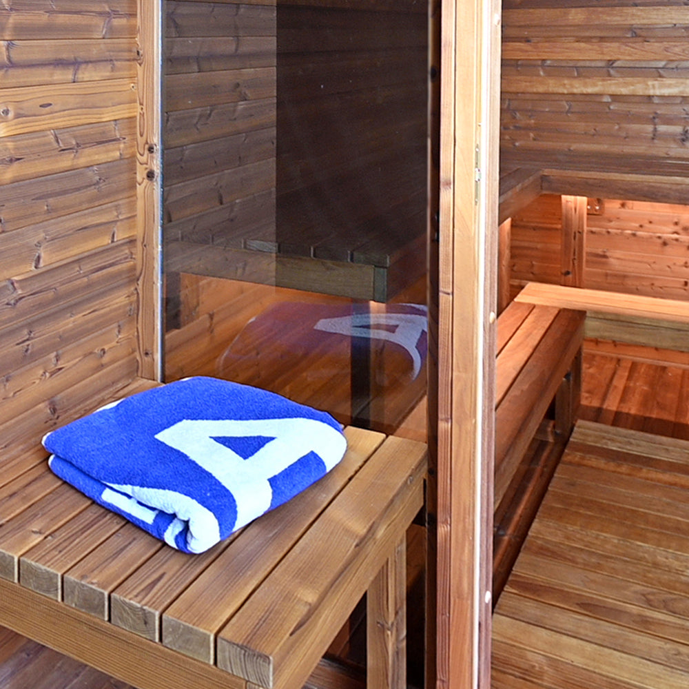 Exklusive Gartensauna komplett montiert AIDA J-Ko aus Massivholz