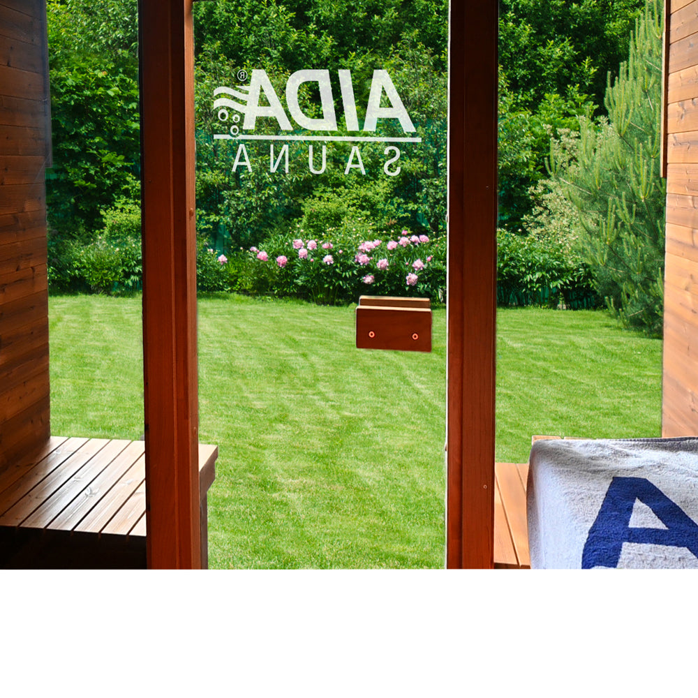 Exklusive Gartensauna komplett montiert AIDA J-Ko aus Massivholz