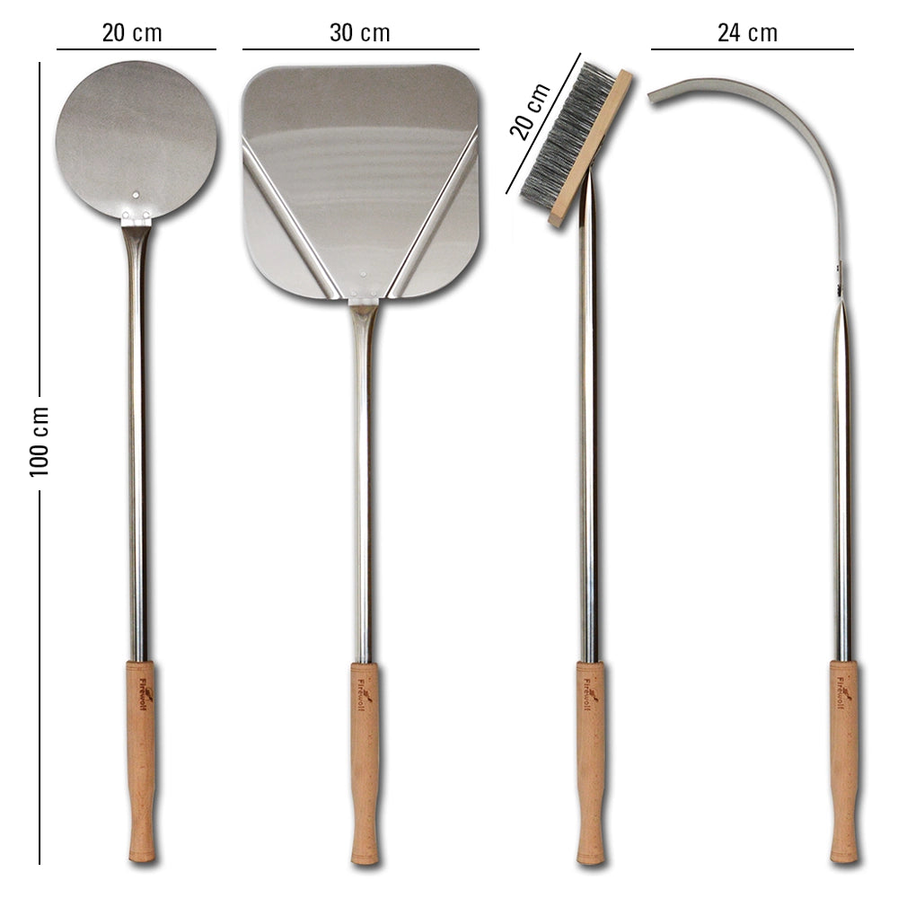Pizza Zubehör Set mit langem Stiel für Holzbackofen