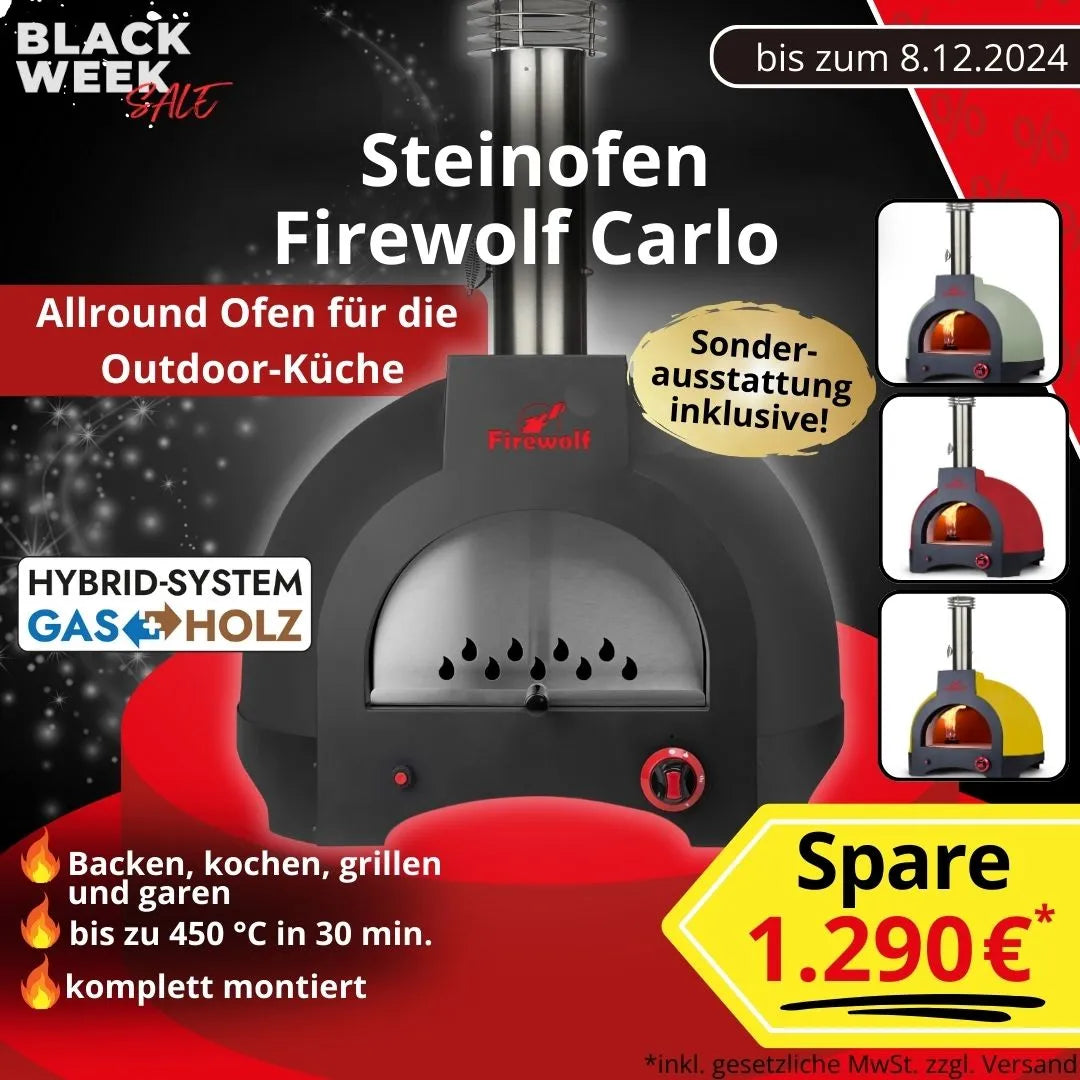 Steinofen Firewolf Carlo – Hybrid Pizzaofen zum Backen, Kochen, Grillen & Garen